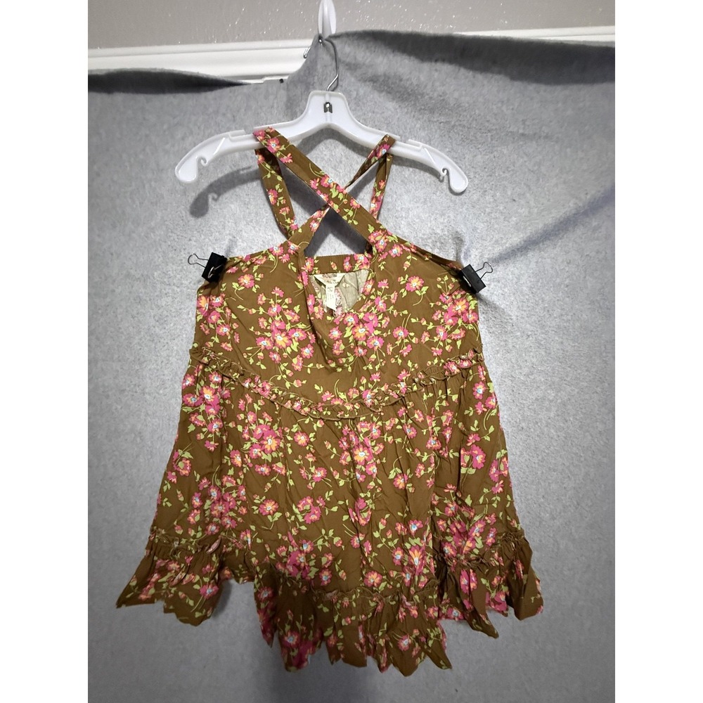 Matilda Jane Tank Top Girls 6 Brown Floral On A Whim Ruffle Rayon Summer Cami